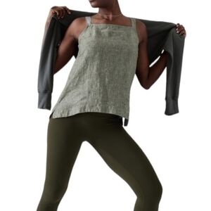 Athleta Top Voyager 100% Linen Tank Green/Gray Adj. Straps Pullover Size S NEW